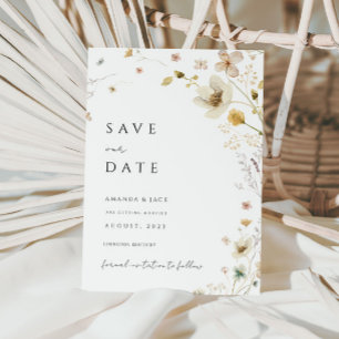 boho flower and gold minimalist save the date   invitation