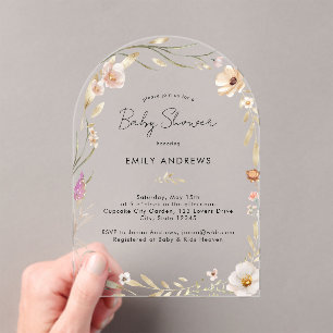 Boho Flower Baby Shower Acrylic Acrylic Invitations