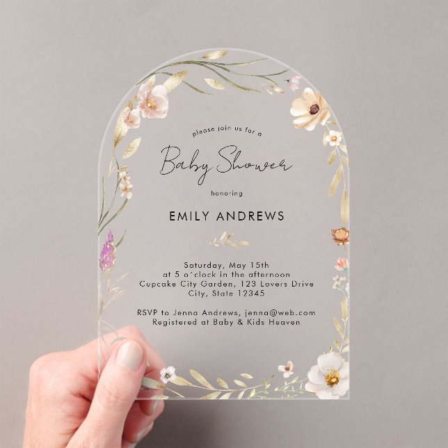 Boho Flower Baby Shower Acrylic Invitations (Insitu (Handheld))
