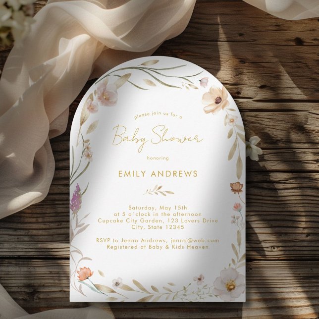 Boho Flower Baby Shower Invitation  (Modern Minimal Boho Flower Baby Shower Invitation)