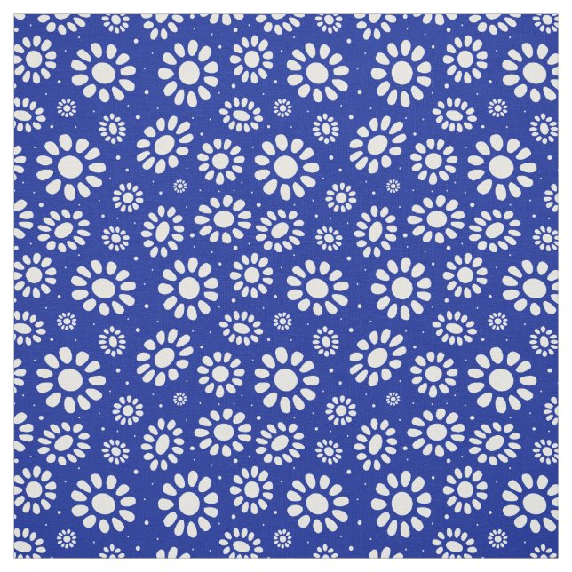 Boho Flower Blue and White Pattern Fabric (Swatch)