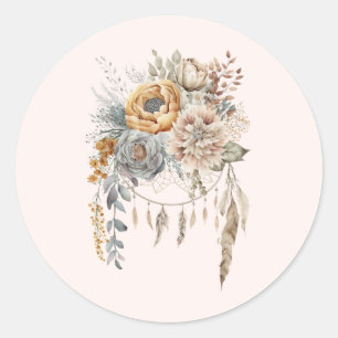 Boho Flower Bouquet and Dreamcatcher Classic Round Sticker