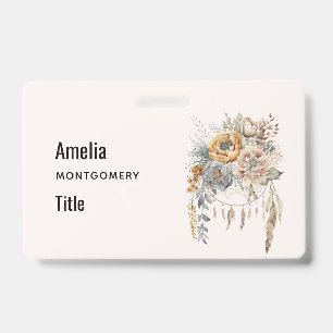 Boho Flower Bouquet and Dreamcatcher ID Badge