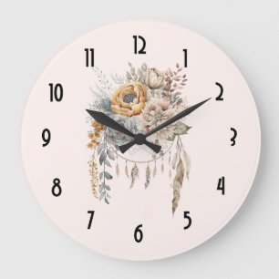 Boho Flower Bouquet and Dreamcatcher Large Clock