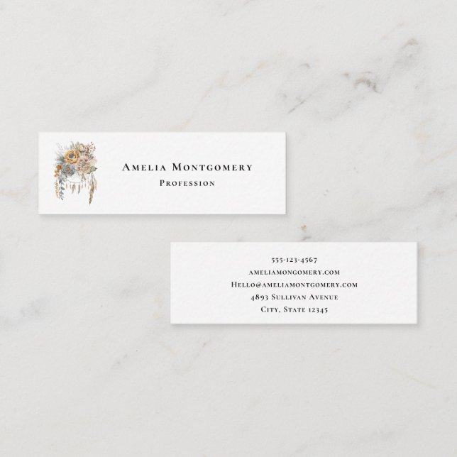 Boho Flower Bouquet and Dreamcatcher Mini Business Card (Front/Back)