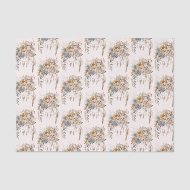 Boho Flower Bouquet and Dreamcatcher Pattern Tissue Paper (Front)