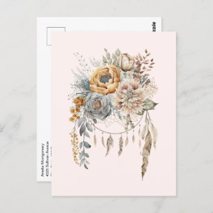Boho Flower Bouquet and Dreamcatcher Postcard