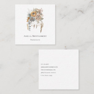 Boho Flower Bouquet and Dreamcatcher Square Business Card