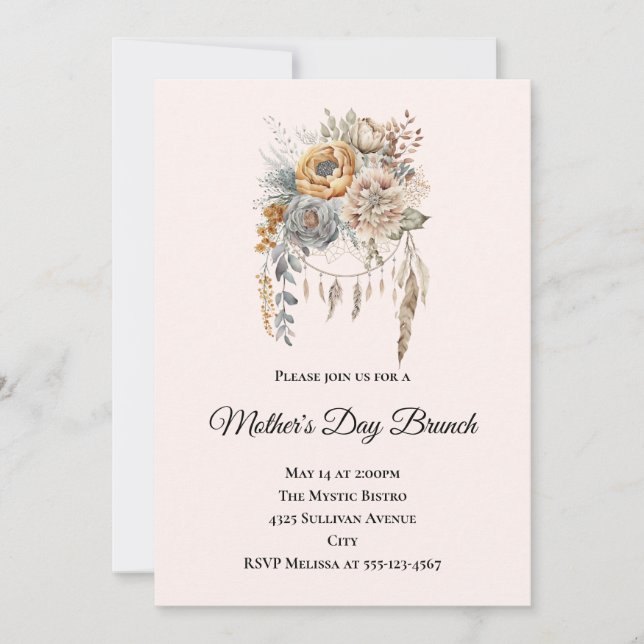 Boho Flower Bouquet in Neutral Colours Mother's Da Invitation (Front)