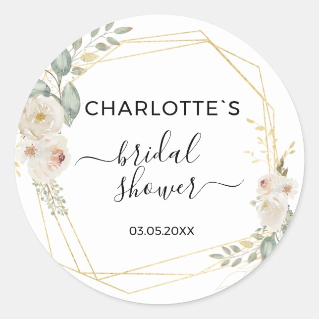 Boho Flower Bridal Shower  Classic Round Sticker (Front)