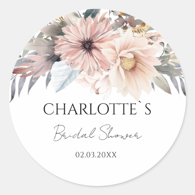 Boho Flower Bridal Shower  Classic Round Sticker (Front)