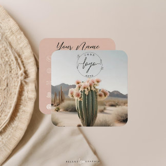 Boho | Flower Cactus | Aesthetic  Square Business Card