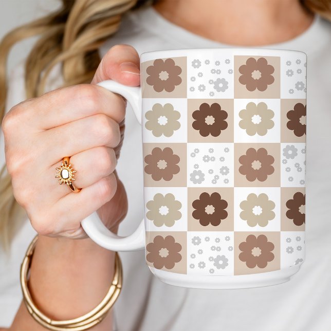 Boho Flower Chequered  Coffee Mug (Creator Uploaded)