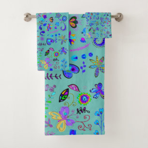 Boho Flower Doodles Bath Towel Set