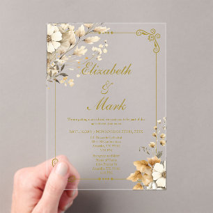 Boho flower Elegant Acrylic Wedding Invitations