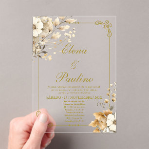 Boho flower Elegant Wedding Invitation in Spanish