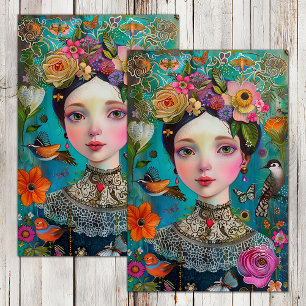 BOHO FLOWER GIRL DECOUPAGE TISSUE PAPER