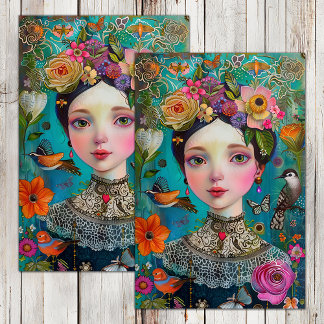 BOHO FLOWER GIRL DECOUPAGE TISSUE PAPER