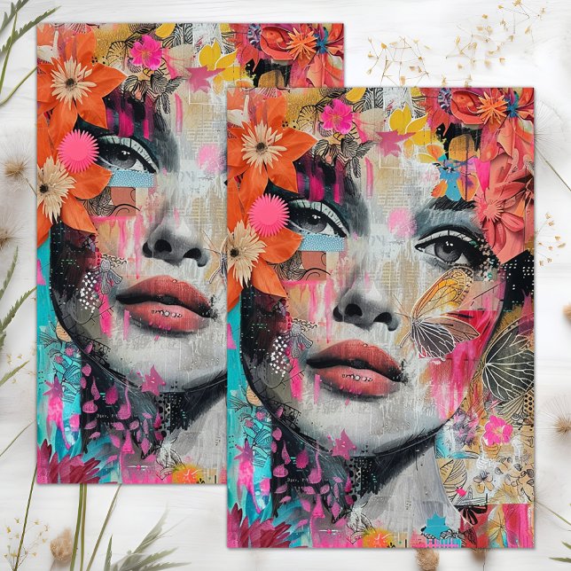 BOHO FLOWER GIRL DECOUPAGE TISSUE PAPER (BOHO FLOWER GIRL DECOUPAGE TISSUE PAPER)