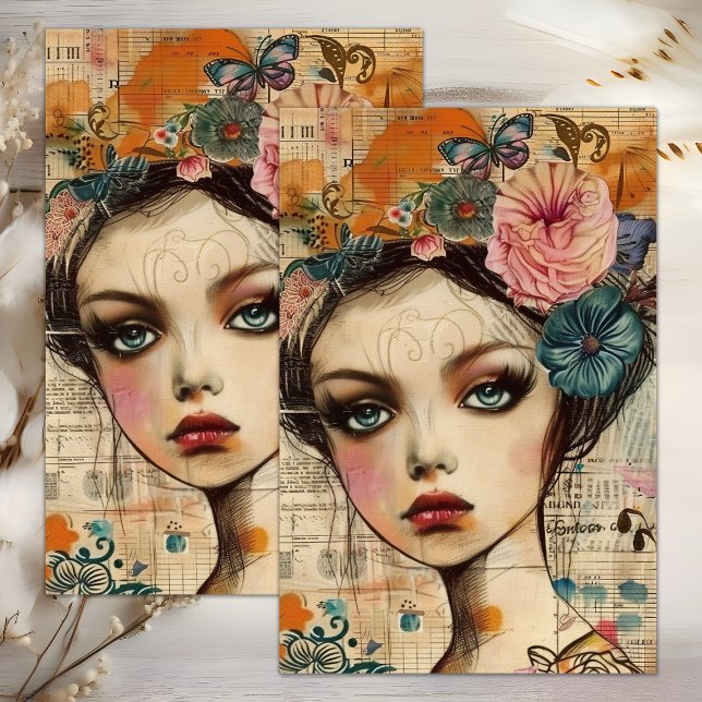 BOHO FLOWER GIRL DECOUPAGE TISSUE PAPER (BOHO FLOWER GIRL DECOUPAGE TISSUE PAPER)