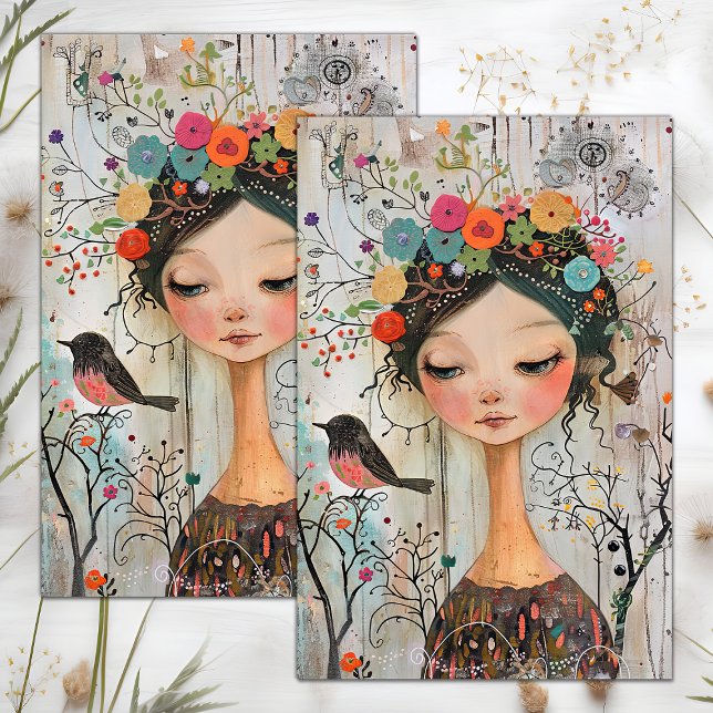 BOHO FLOWER GIRL DECOUPAGE TISSUE PAPER (BOHO FLOWER GIRL DECOUPAGE TISSUE PAPER)