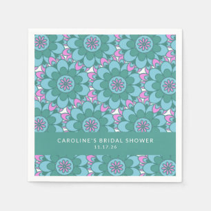 Boho Flower Groovy Green Bridal Shower Custom Napkin