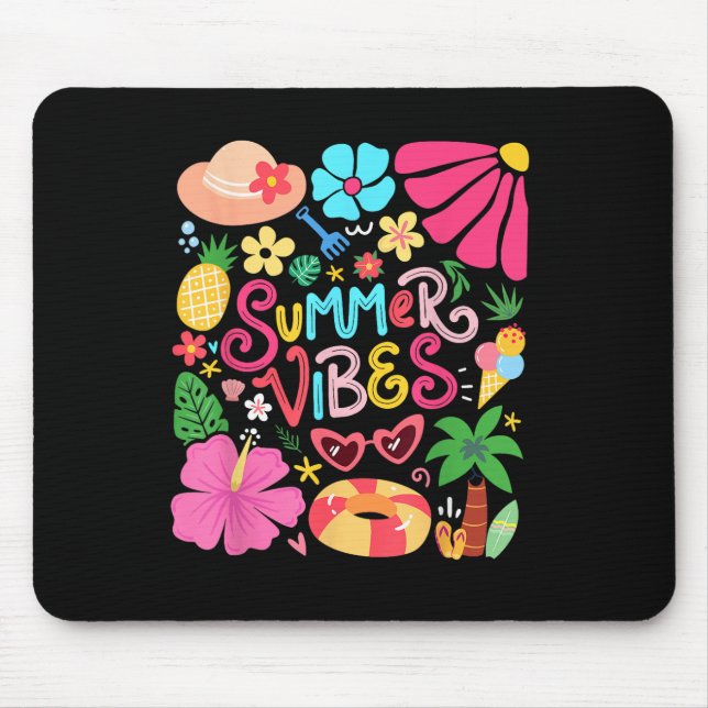 Boho Flower Hello Summer Vibes Funny Beach Life Me Mouse Pad (Front)