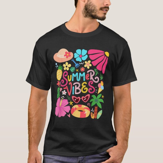 Boho Flower Hello Summer Vibes Funny Beach Life Me T-Shirt (Front)