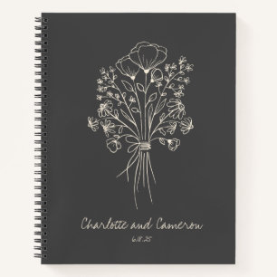 Boho Flower Line Art Drawing Personalised Wedding Notebook