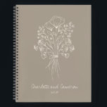 Boho Flower Line Art Personalised Wedding Taupe  Notebook<br><div class="desc">Plan your dream wedding in style with this elegant personalised wedding planner lined notebook. Featuring a delicate hand-drawn floral bouquet on a soft taupe background, this beautifully designed notebook is perfect for organising wedding details, jotting down ideas, and keeping track of your big day. Customised with the couple’s names and...</div>