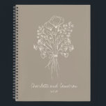 Boho Flower Line Art Personalised Wedding Taupe  Notebook<br><div class="desc">Plan your dream wedding in style with this elegant personalised wedding planner lined notebook. Featuring a delicate hand-drawn floral bouquet on a soft taupe background, this beautifully designed notebook is perfect for organising wedding details, jotting down ideas, and keeping track of your big day. Customised with the couple’s names and...</div>