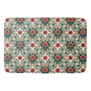 Boho Flower Magic - in Shades of Green and Pink Bath Mat