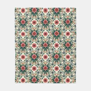 Boho Flower Magic - in Shades of Green and Pink Fleece Blanket