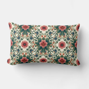 Boho Flower Magic - in Shades of Green and Pink Lumbar Cushion