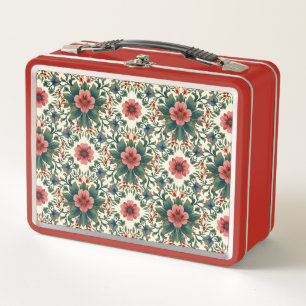 Boho Flower Magic - in Shades of Green and Pink Metal Lunch Box