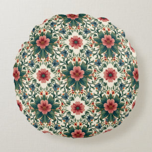 Boho Flower Magic - in Shades of Green and Pink Round Cushion