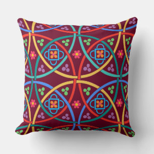 Boho Flower Power on Deep Magenta Cushion