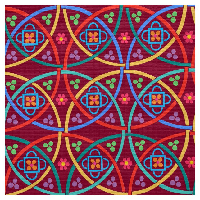Boho Flower Power on Deep Magenta Fabric (Swatch)