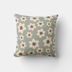 Boho flower - sage green background cushion