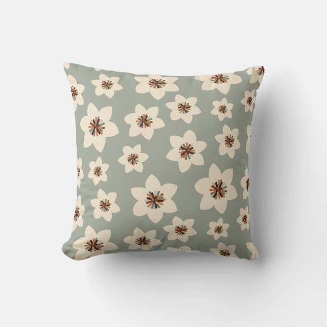 Boho flower - sage green background cushion (Front)