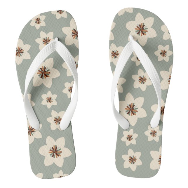 Boho flower - sage green background thongs (Footbed)