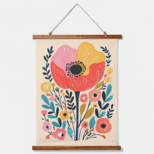 Boho Flower Scandinavian Cute Illustration Hanging Tapestry