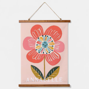 Boho Flower Scandinavian Illustration First Name Hanging Tapestry