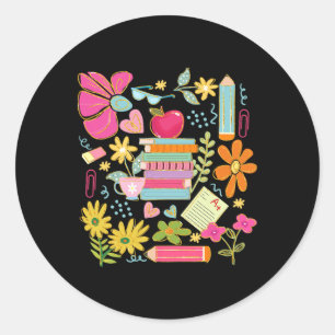 Boho Flower Teacher Book Apple Pencil Funny Back T Classic Round Sticker