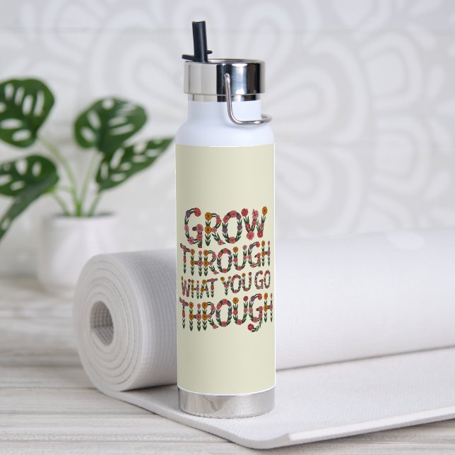 Boho Flower Typography Motivational Teacher Gift Water Bottle (Yoga (Rotated))