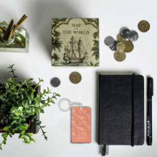 Boho flower watercolor pattern name yellow orange key ring