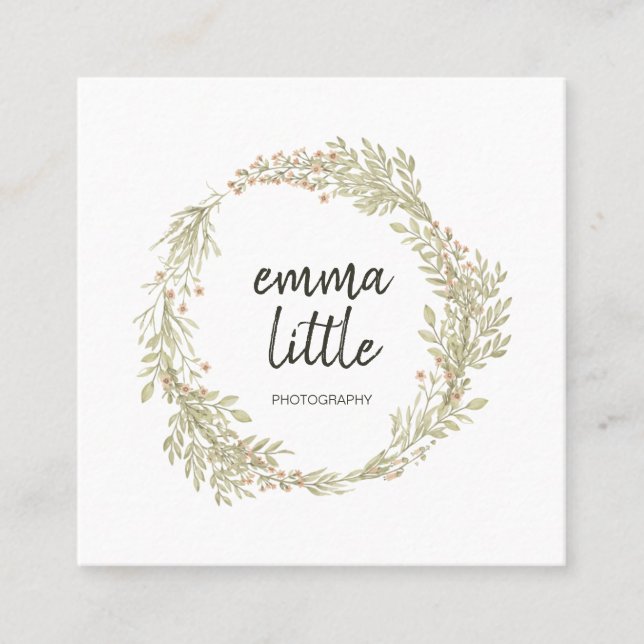 Boho Flower Wreath Square Business Card (Front)