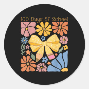 Boho Flowers 100 Days Of School Pencil Coquette Bo Classic Round Sticker