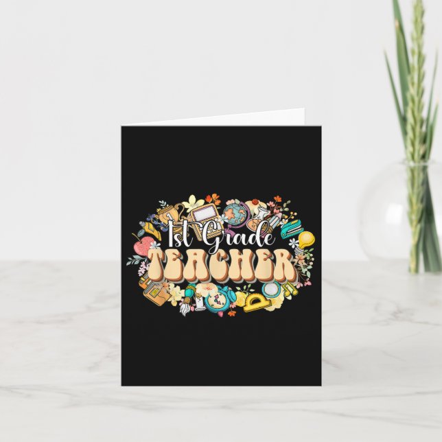 Boho Flowers 1st Grade Teacher Appreciation Back T Card (Front)