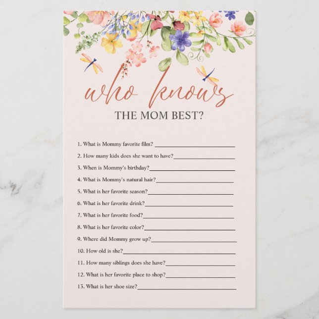 Boho Flowers and Dragonfly BABY SHOWER WHO KNOWS  Flyer (Front)